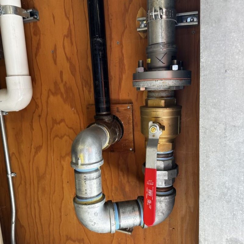 Industrial gas line and utility water piping installation for commercial processing facilities in Marin County.